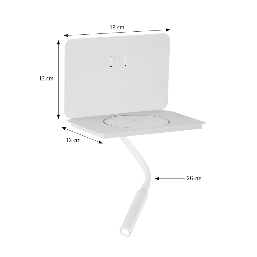 ONLI - LED-joustava pöytävalaisin hyllyllä ja QI-latauksella WIK LED/6,5W/230V + LED/3W valkoinen