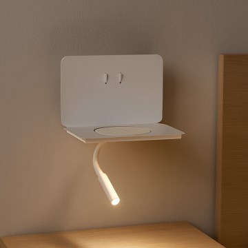 ONLI - LED-joustava pöytävalaisin hyllyllä ja QI-latauksella WIK LED/6,5W/230V + LED/3W valkoinen