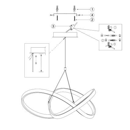 ONLI - LED-kattokruunu johdossa LOOP LED/40W/230V 4000K kiiltävä kromi