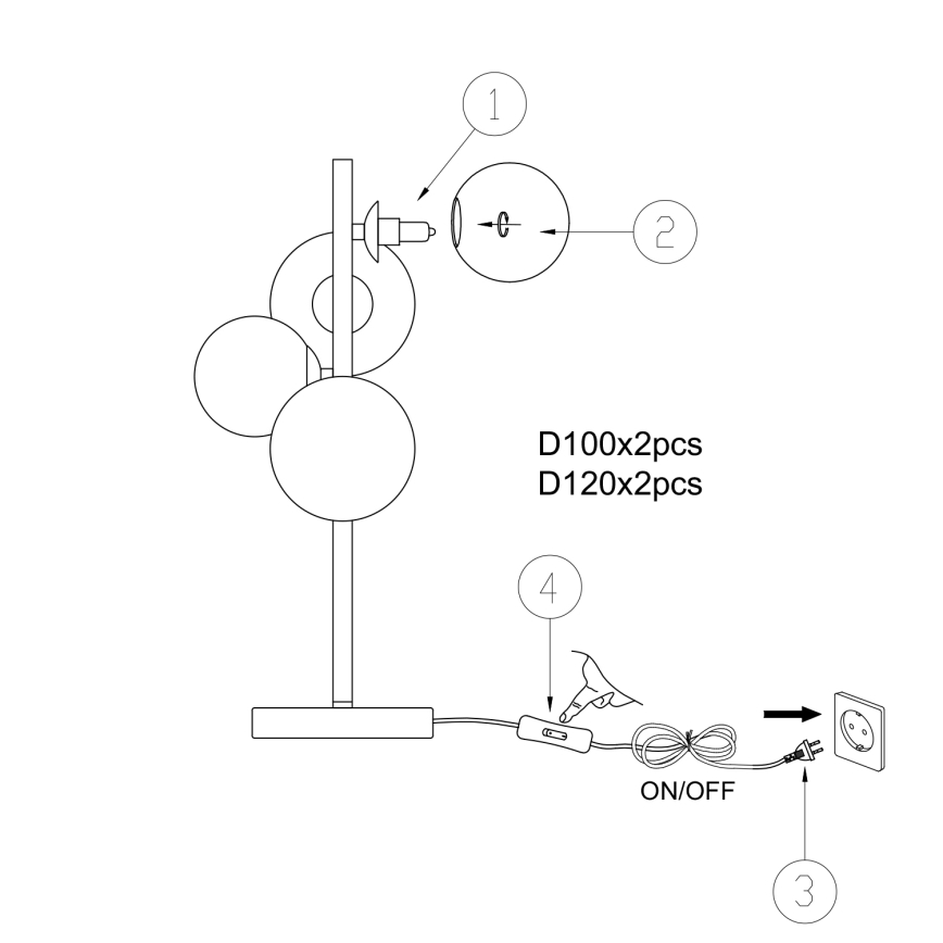ONLI - Pöytävalaisin PALOMA 4xG9/10W/230V 48 cm musta/savuinen