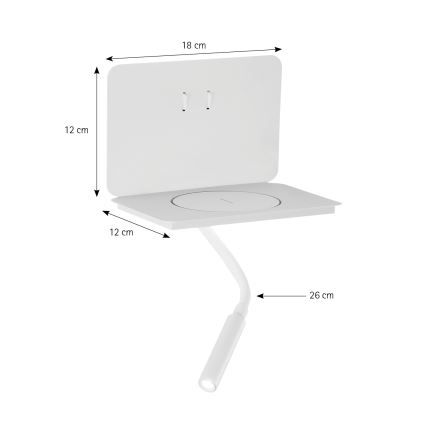 ONLI - Taivutettava LED-lukuvalo hyllyllä WIK LED/6,5W/230V + LED/3W valkoinen