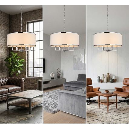 Open Design OR80209 - Ketjullinen kattokruunu CASA 3xE14/12W/230V kerma/kiiltävä kromi