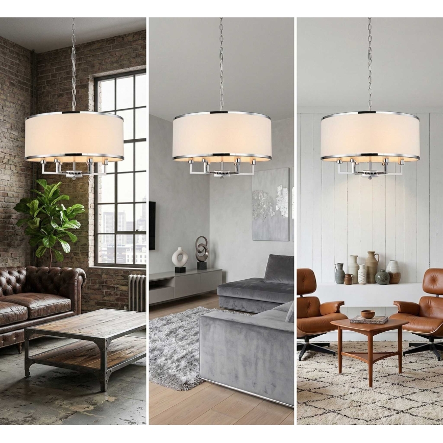 Open Design OR80209 - Ketjullinen kattokruunu CASA 3xE14/12W/230V kerma/kiiltävä kromi