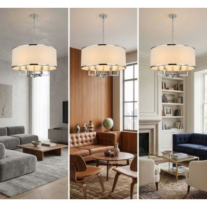 Open Design OR80216 - Kattokruunu ketjulla CASA 6xE14/15W/230V kerma/kiiltävä kromi