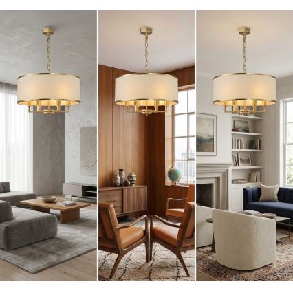 Open Design OR80230 - Ketjullinen kattokruunu CASA 6xE14/15W/230V kerma/messinki