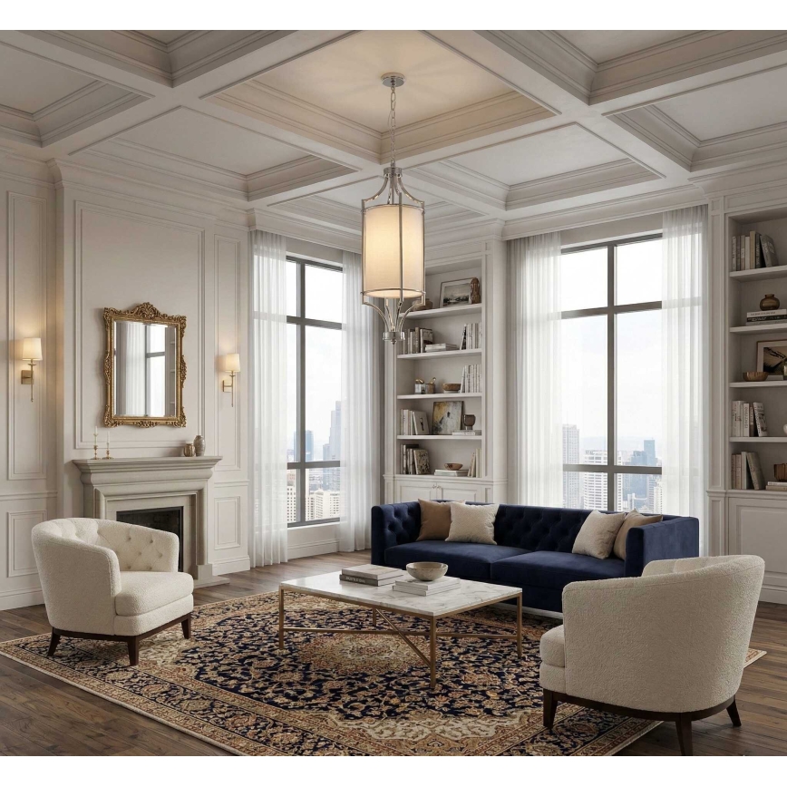 Open Design OR80551 - Ketjullinen riippuvalaisin LUNGA 1xE27/15W/230V kiiltävä kromi/valkoinen