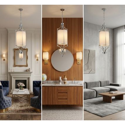 Open Design OR80551 - Ketjullinen riippuvalaisin LUNGA 1xE27/15W/230V kiiltävä kromi/valkoinen