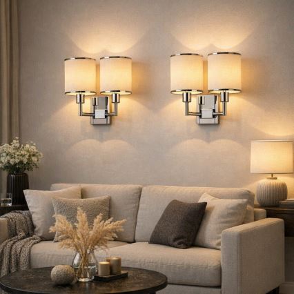 Open Design OR81497 - CASA-seinävalaisin 2xE14/12W/230V kiiltävä kromi/kerma