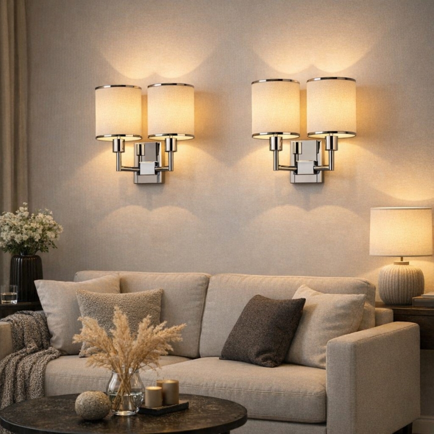 Open Design OR81497 - CASA-seinävalaisin 2xE14/12W/230V kiiltävä kromi/kerma