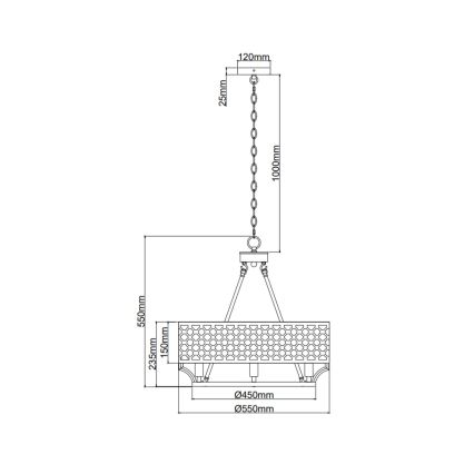 Open Design OR84382 - Ketjulla roikkuva kattokruunu VERNO 6xE14/12W/230V Ø 55 cm messinki