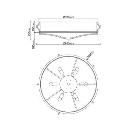 Open Design OR84467 - Kattovalaisin STESSO 6xE27/12W/230V, Ø 85 cm, kulta/musta