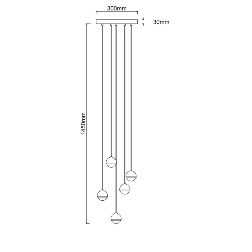 Open Design OR85518 - LED-riippuvalaisin vaijerilla BOLICINA 5xLED/5W/230V kultainen/musta