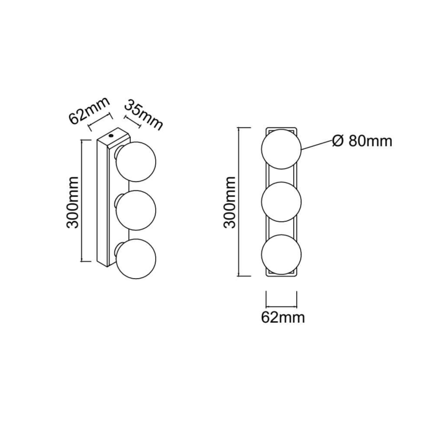 Open Design OR85716 - Kylpyhuoneen seinävalaisin MERINO 3xG9/8W/230V 30 cm IP44 messinki