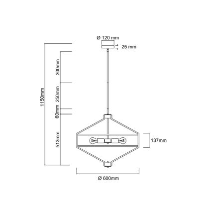 Open Design OR85822 - ZUNDO varrellinen kattokruunu 4xE27/15W/230V mattakromi/valkoinen