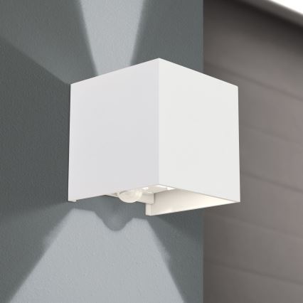 LED Ulkoseinävalaisin liiketunnistimella ja hämäräkytkimellä CUBE-S LED/13W/230V IP54 valkoinen