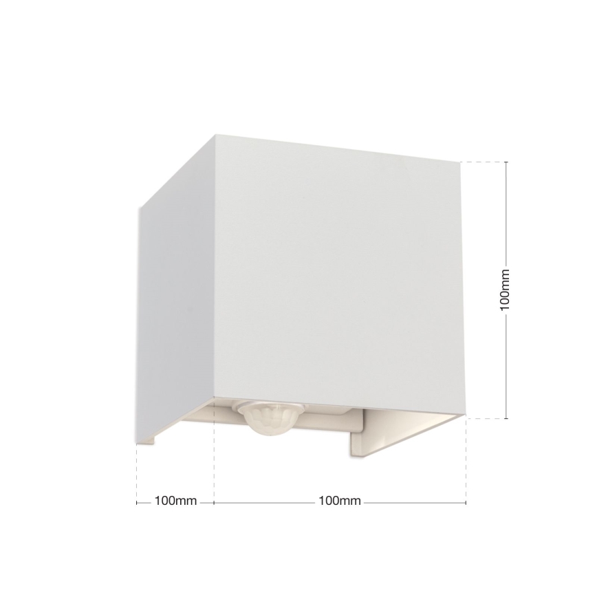 LED Ulkoseinävalaisin liiketunnistimella ja hämäräkytkimellä CUBE-S LED/13W/230V IP54 valkoinen