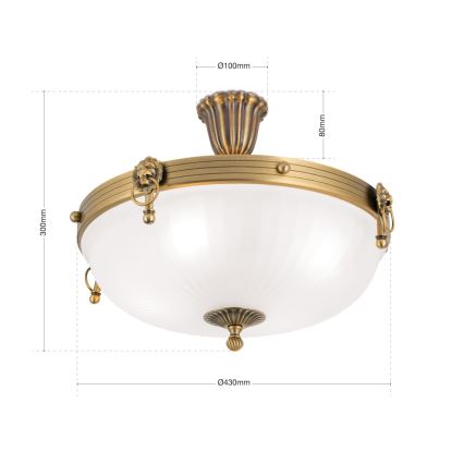 Kiinteä kattokruunu ROCCA 4xE27/60W/230V halkaisija 43 cm pronssi/valkoinen