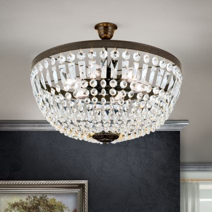 Kristalli-riipuskattokruunu ARILA 6xE27/60W/230V halkaisija 60 cm ruskea/patina