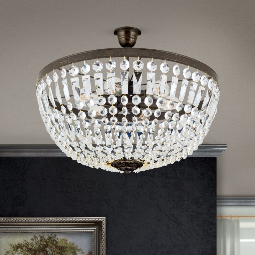 Kristalli-riipuskattokruunu ARILA 6xE27/60W/230V halkaisija 60 cm ruskea/patina