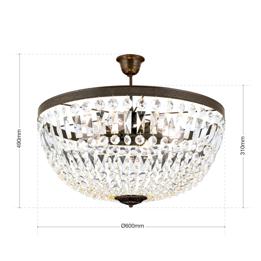 Kristalli-riipuskattokruunu ARILA 6xE27/60W/230V halkaisija 60 cm ruskea/patina