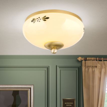 Kattovalo LANDHAUS 1xE27/60W/230V halkaisija 21 cm messinki/beige