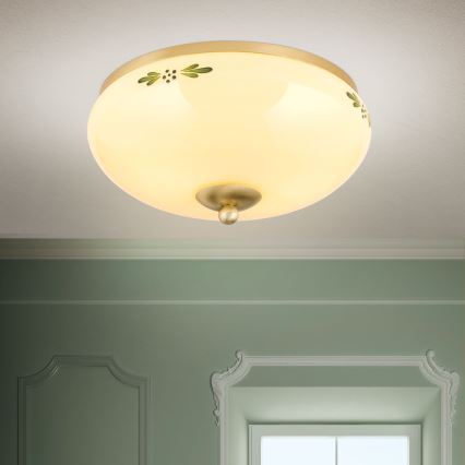 Kattovalaisin LANDHAUS 2xE27/60W/230V halkaisija 28 cm messinki/beige/vihreä