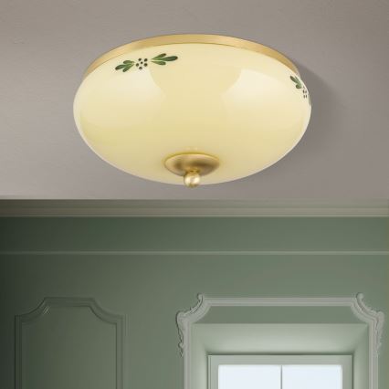 Kattovalaisin LANDHAUS 2xE27/60W/230V halkaisija 28 cm messinki/beige/vihreä