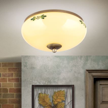 Kattovalaisin LANDHAUS 2xE27/60W/230V halkaisija 28 cm pronssi/beige/vihreä
