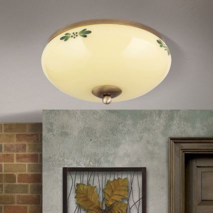 Kattovalaisin LANDHAUS 2xE27/60W/230V halkaisija 28 cm pronssi/beige/vihreä