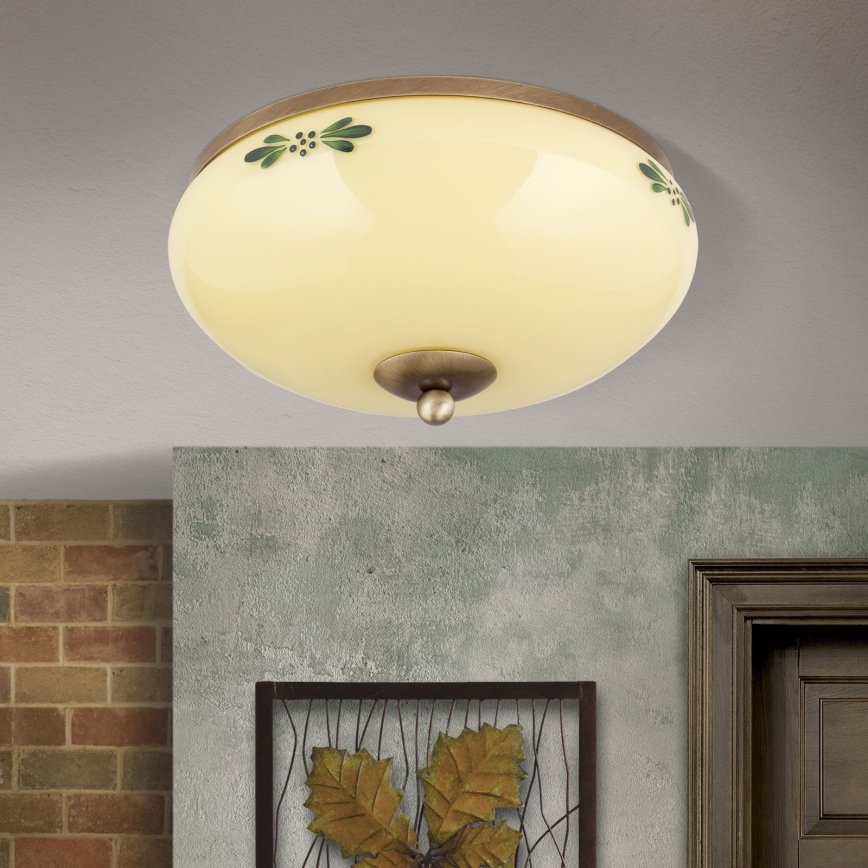 Kattovalaisin LANDHAUS 2xE27/60W/230V halkaisija 28 cm pronssi/beige/vihreä