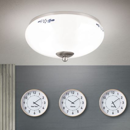 Kattovalaisin LANDHAUS 2xE27/60W/230V halkaisija 28 cm mattakromi/valkoinen/sininen