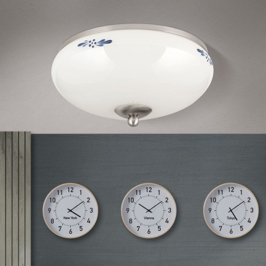 Kattovalaisin LANDHAUS 2xE27/60W/230V halkaisija 28 cm mattakromi/valkoinen/sininen