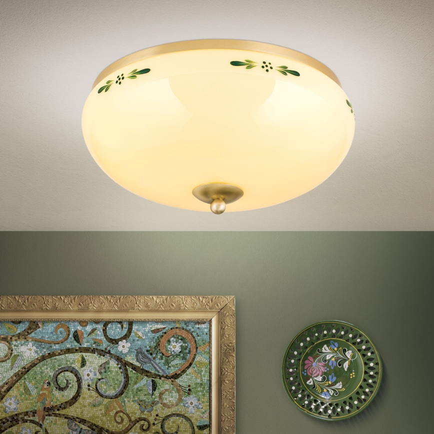 Kattovalaisin LANDHAUS 3xE27/60W/230V halkaisija 35 cm messinki/beige/vihreä