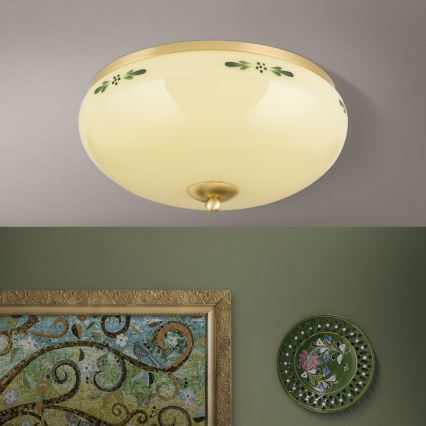 Kattovalaisin LANDHAUS 3xE27/60W/230V halkaisija 35 cm messinki/beige/vihreä