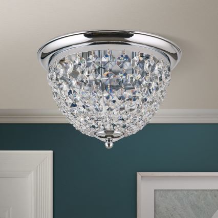 Kristallikattovalaisin PLAFOND 3xE27/40W/230V halkaisija 35 cm kiiltävä kromi