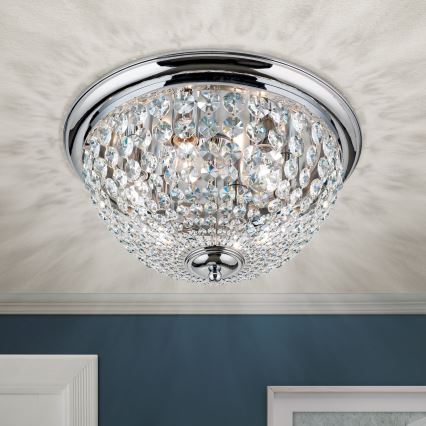 Kristallikattovalaisin PLAFOND 6xE27/40W/230V halkaisija 47 cm kiiltävä kromi