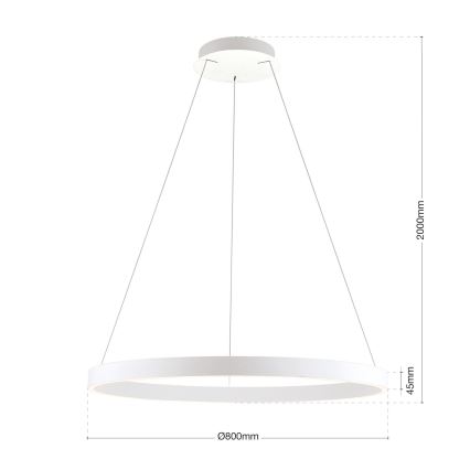 LED-himmennettävä riippuvalaisin vaijerilla KOLK LED/80W/230V 2700/3000/4000K, halkaisija 80 cm, valkoinen