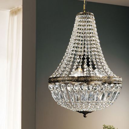 Kristalli-ketjukattokruunu ARILA 3xE27/60W/230V halkaisija 40 cm ruskea/patina