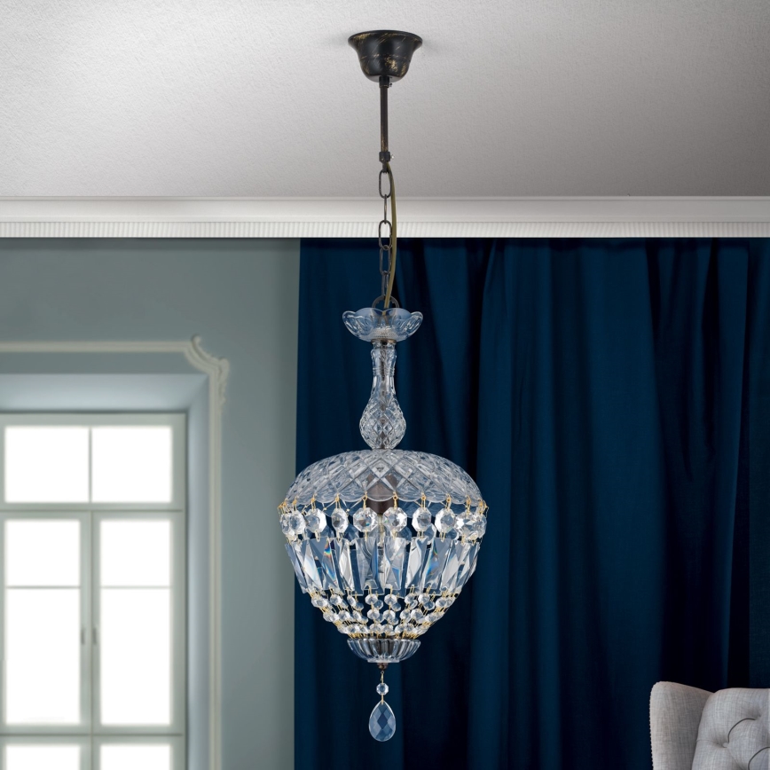 Kristalli-ketjukattokruunu ARILA 1xE27/60W/230V halkaisija 25 cm ruskea/patina