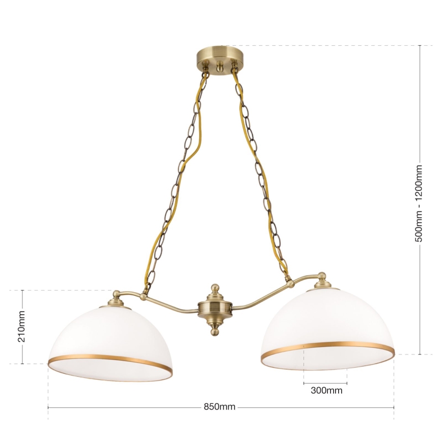 Kattokruunu ketjussa OLD LAMP 2xE27/40W/230V valkoinen/pronssi