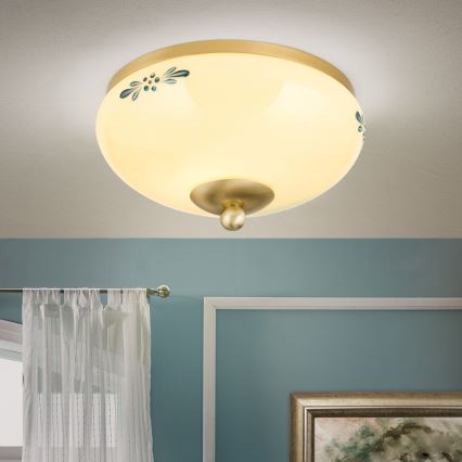 Kattovalaisin LANDHAUS 1xE27/60W/230V halkaisija 21 cm messinki/beige/sininen