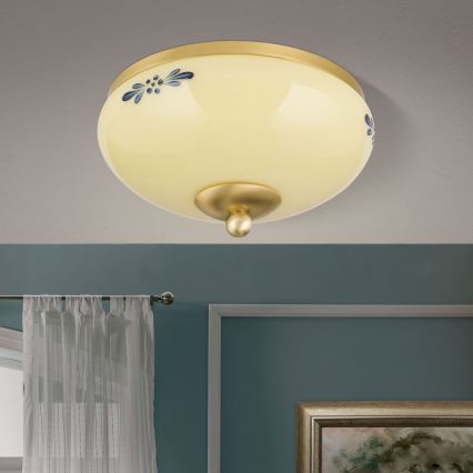 Kattovalaisin LANDHAUS 1xE27/60W/230V halkaisija 21 cm messinki/beige/sininen