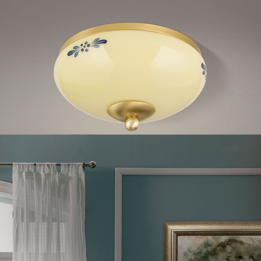 Kattovalaisin LANDHAUS 1xE27/60W/230V halkaisija 21 cm messinki/beige/sininen