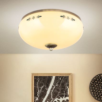 Kattovalaisin LANDHAUS 3xE27/60W/230V Ø 35 cm pronssi/beige/sininen