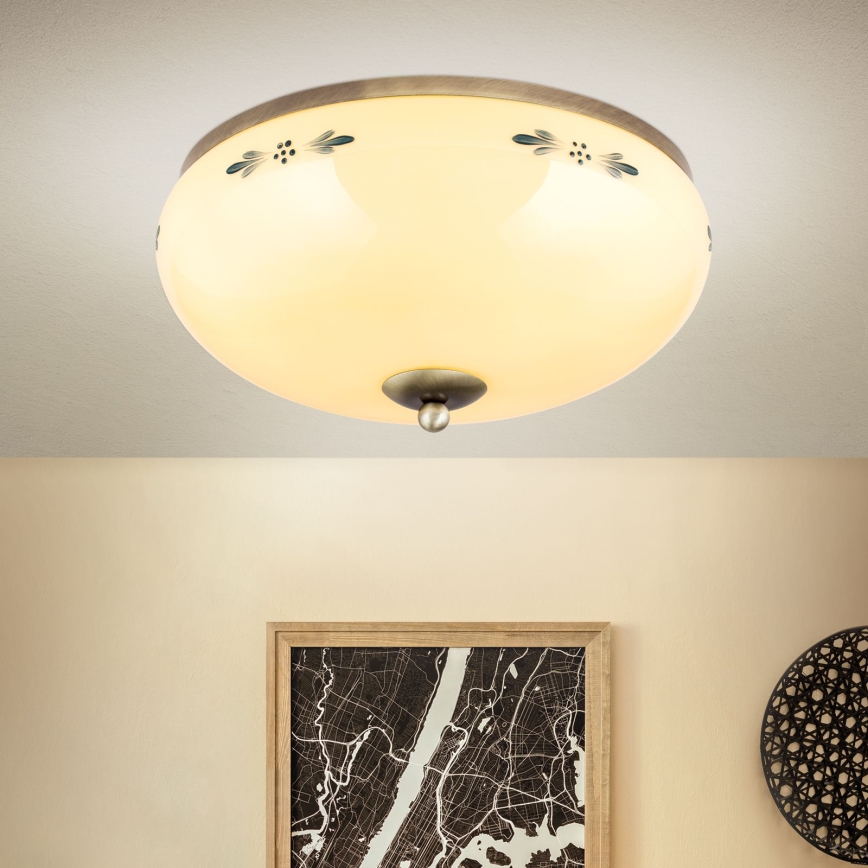 Kattovalaisin LANDHAUS 3xE27/60W/230V Ø 35 cm pronssi/beige/sininen