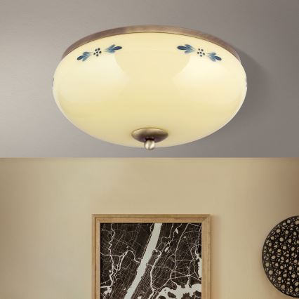Kattovalaisin LANDHAUS 3xE27/60W/230V Ø 35 cm pronssi/beige/sininen