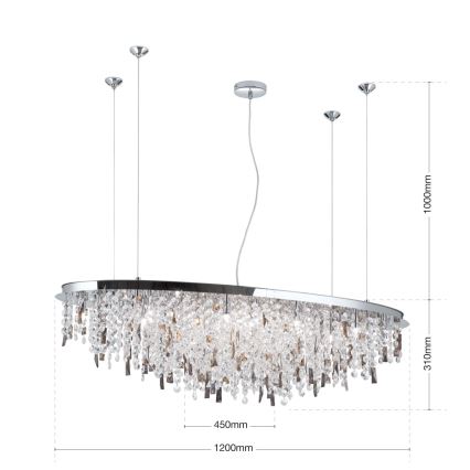 Kristallikruunu johdossa CRYSTALRIVER 21xG9/40W/230V kiiltävä kromi