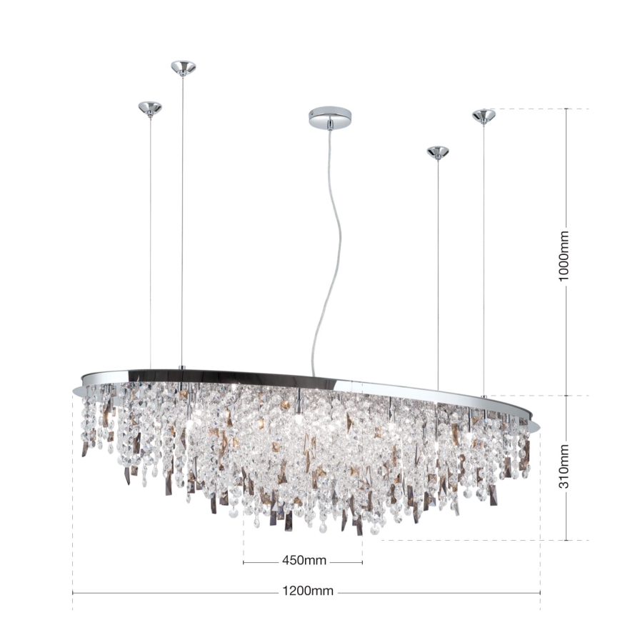 Kristallikruunu johdossa CRYSTALRIVER 21xG9/40W/230V kiiltävä kromi