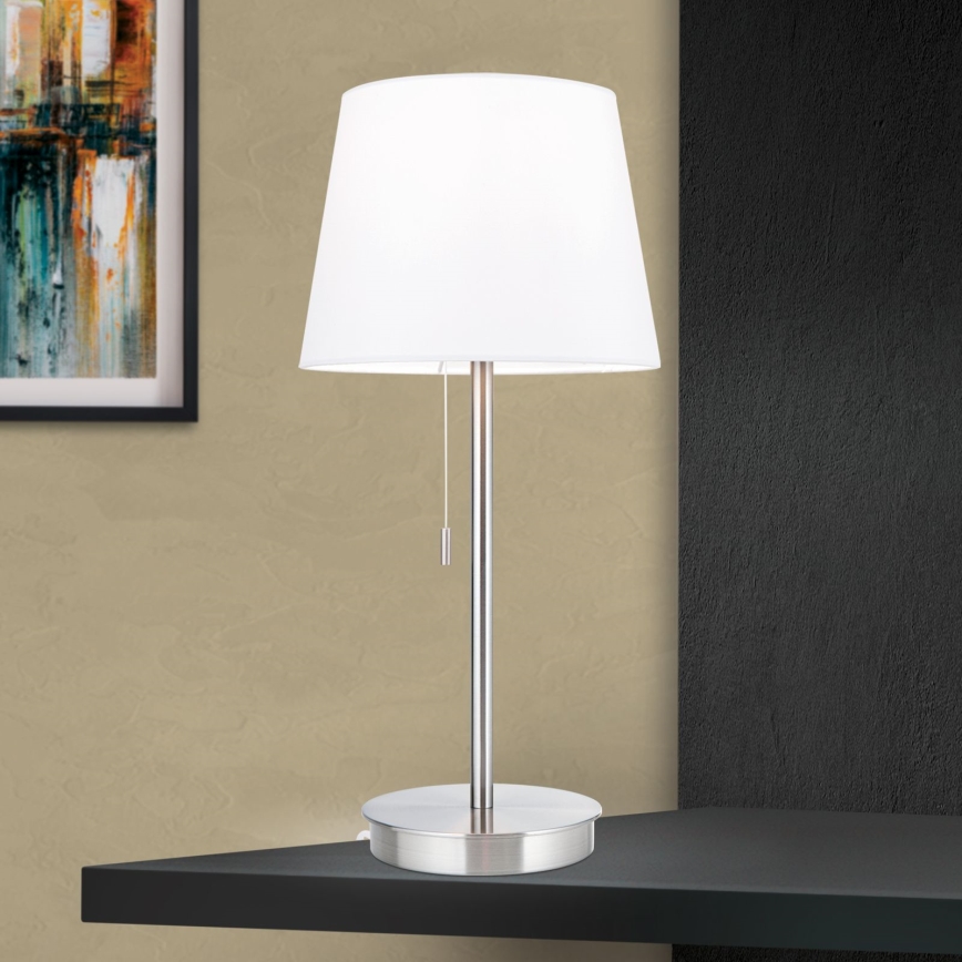 Pöytävalaisin USB-portilla LUDWIG 1xE27/40W/230V 50 cm valkoinen/mattakromi