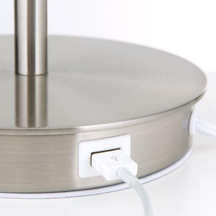 Pöytävalaisin USB-portilla LUDWIG 1xE27/40W/230V 50 cm valkoinen/mattakromi